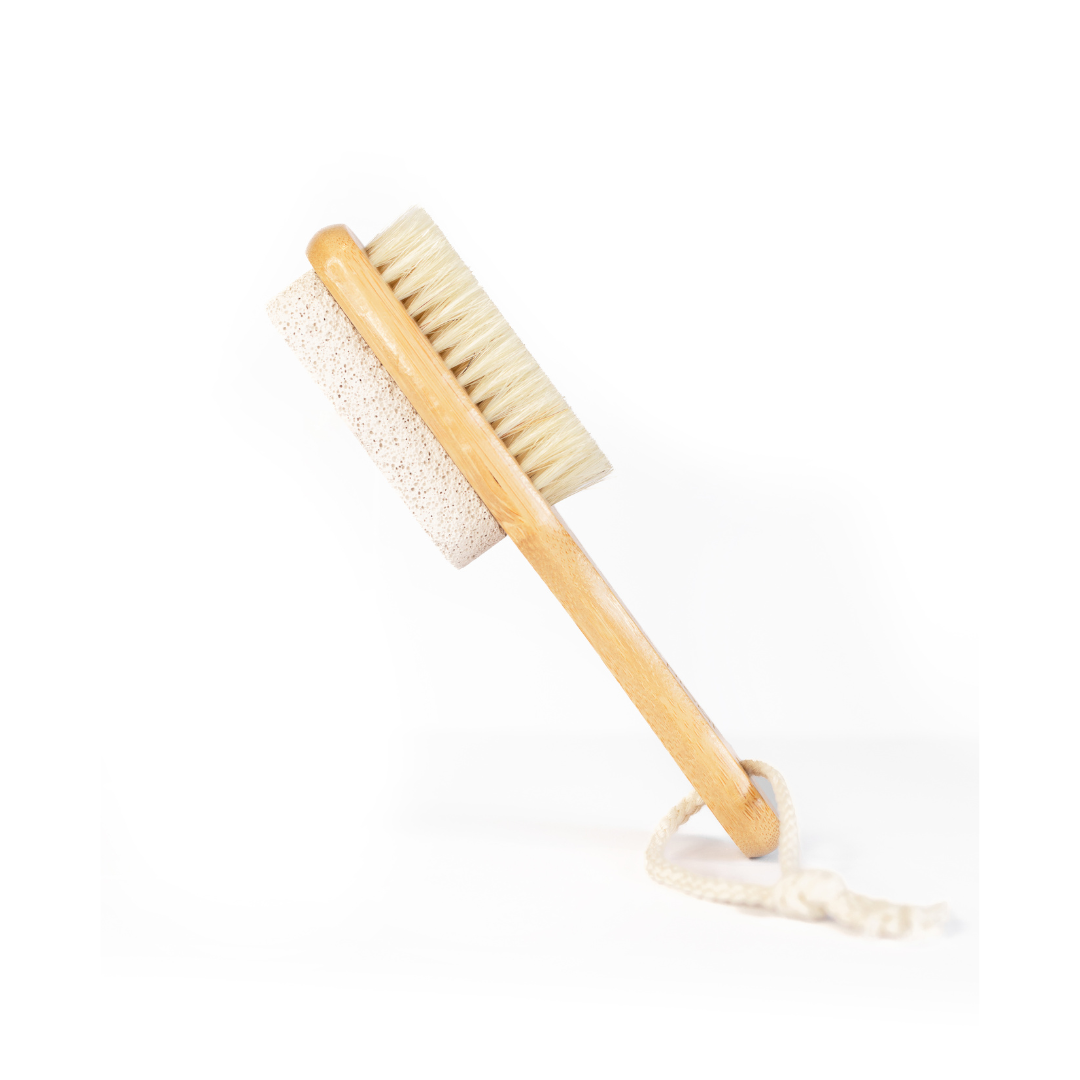 Bamboo Pedicure Brush with Natural Bristles and Pumice Stone