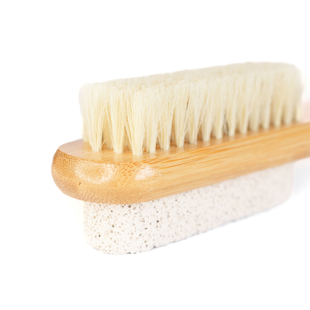 Bamboo Pedicure Brush with Natural Bristles and Pumice Stone